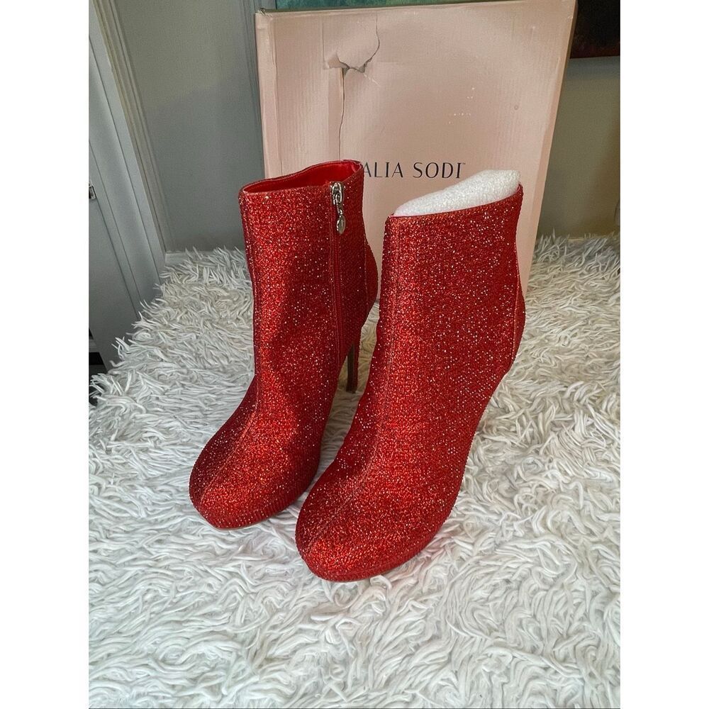 Thalia Sodi Chiara Platform Ankle Booties Red Rhinestone 7.5 NEW - Picture 7 of 9